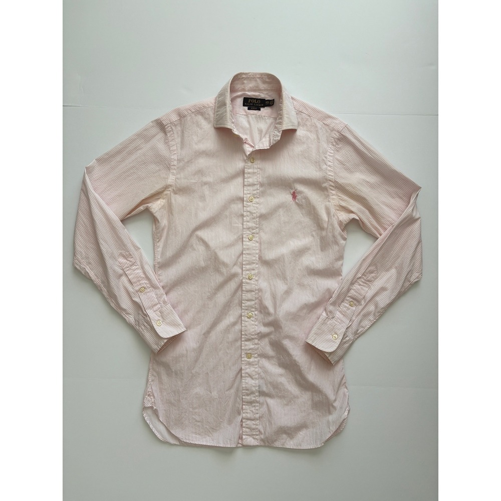 Polo Ralph Lauren Men's 14.5 32/33 Slim Fit Pink Striped Button Down Shirt